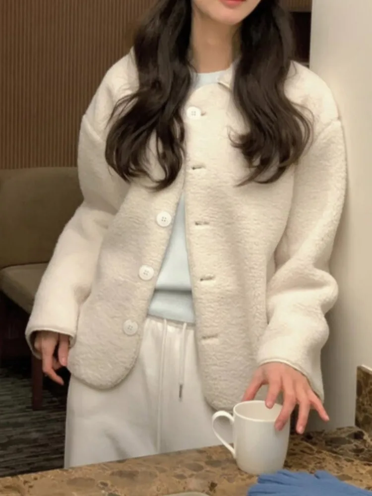 Cappotto invernale in pelliccia di agnello elegante e caldo da donna con bottone singolo in pelle e pelliccia con colletto alla coreana ort Casual Sle