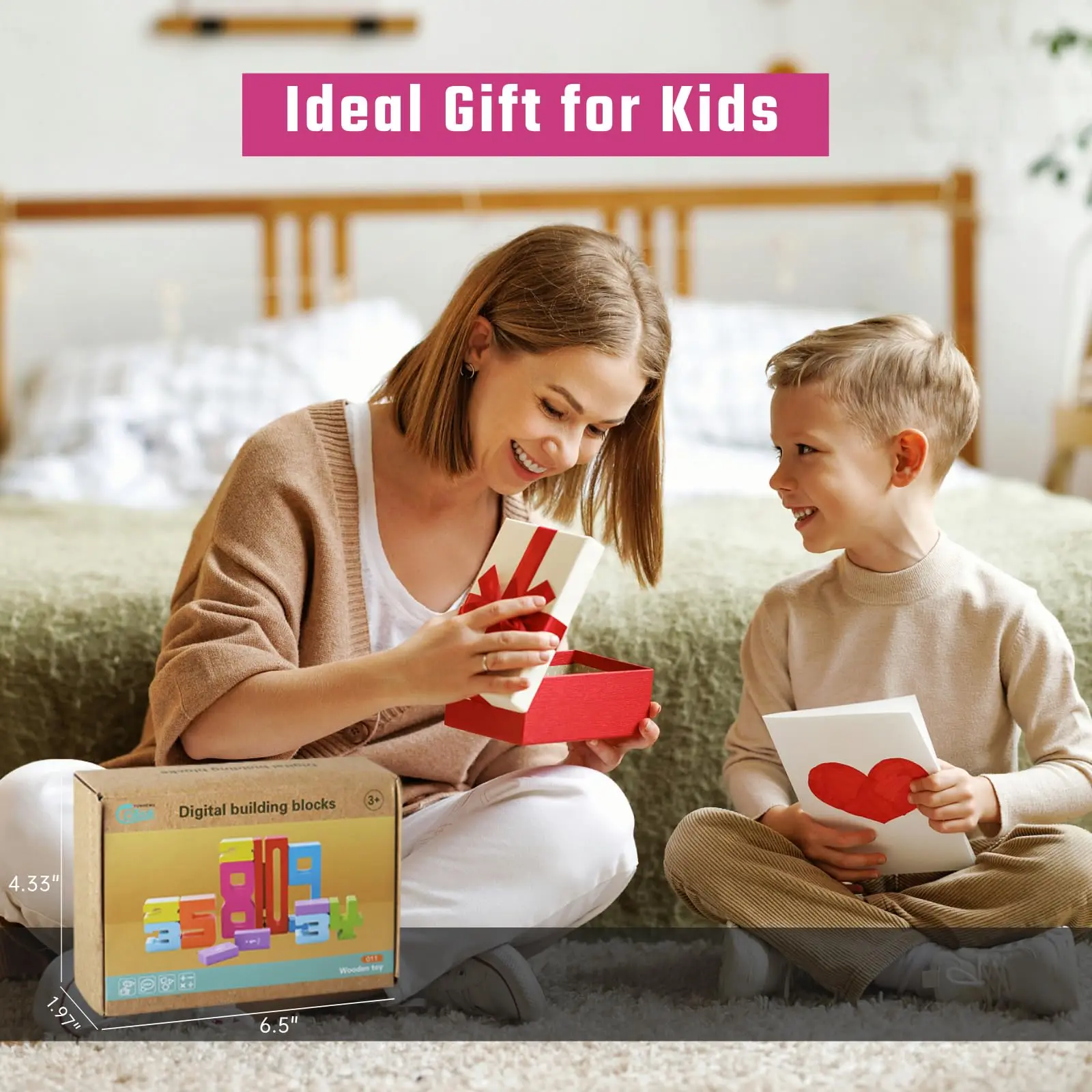 مجموعة مكعبات بناء الأرقام الخشبية 1-10، ألعاب الرياضيات مونتيسوري مع ألعاب العد - تعلم الجذعية لمرحلة ما قبل المدرسة ورياض الأطفال