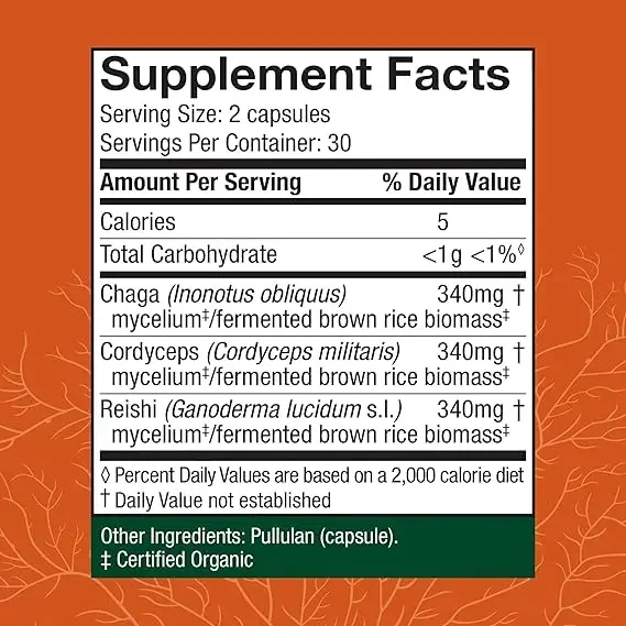 Suplemento de Cogumelos - Suplemento Pulmão de Ervas Contendo Huarong, Lingzhi e Cordyceps Sinensis -60 Cápsulas