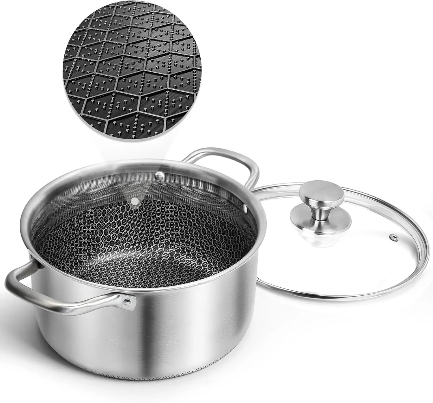 

6 Quart Stainless Steel Stockpot with Glass Lid, Nonstick Induction Soup Pot for All Cooktops