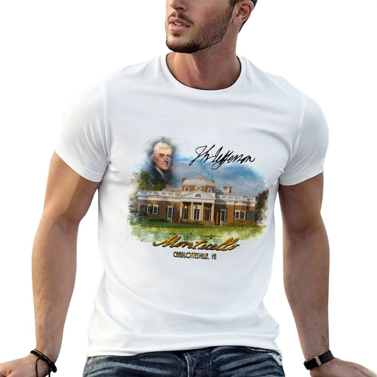 Camiseta Monticello Jefferson's Home para homem, camisetas gráficas slim fit para homem, camisetas masculinas casuais