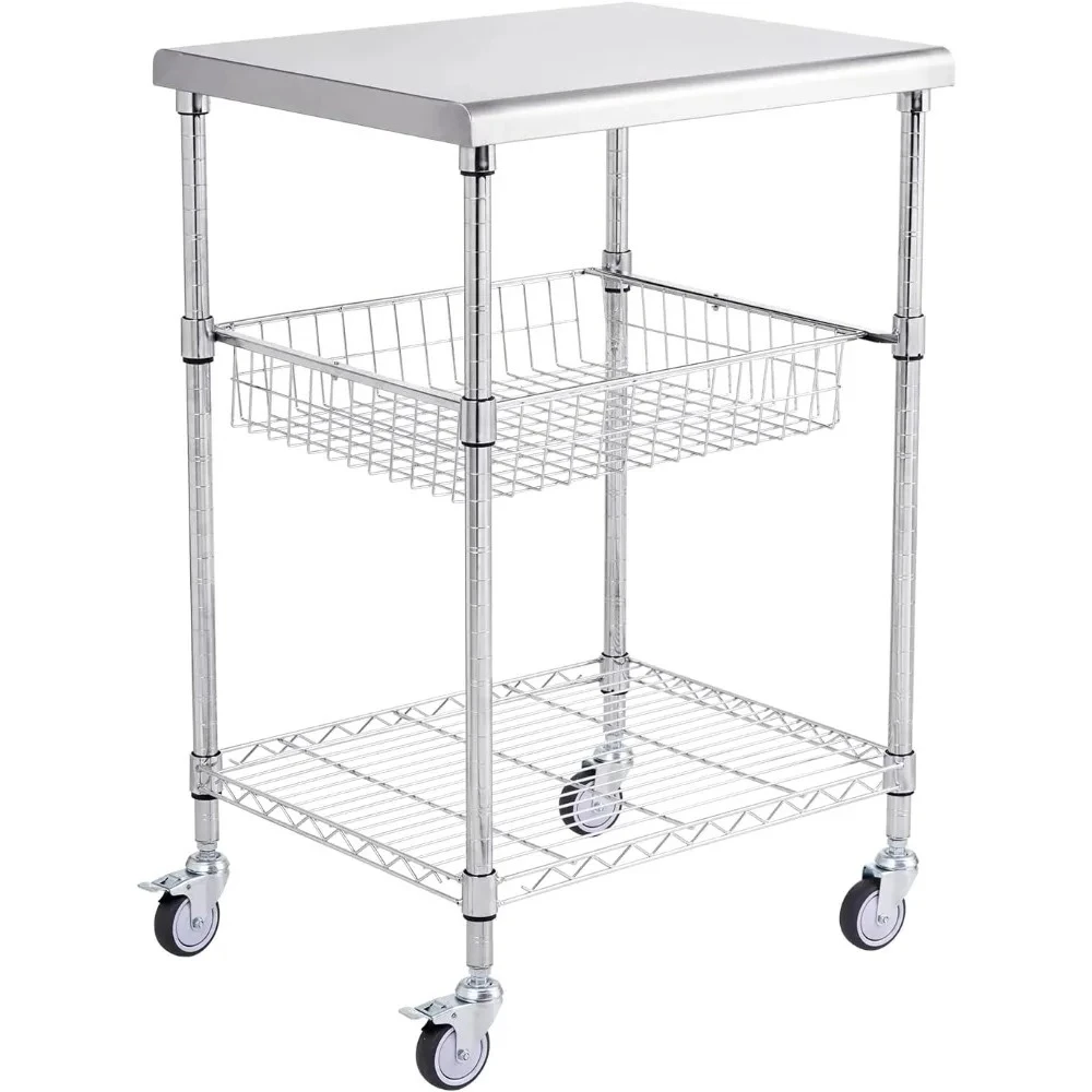 

Kitchen Utility Cart, 36.6"x20"x24" 3 Tiers Wire Rolling Cart, Capacity Steel Service Cart with Brake Wheels