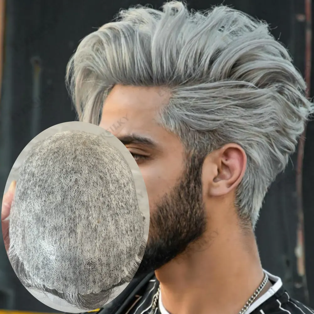 

Натуральный капиллярный протез мужской линии роста волос # 1b80Серый черный мужской парик, система человеческих волос, необнаружимая тонкая кожа, основа, шиньон