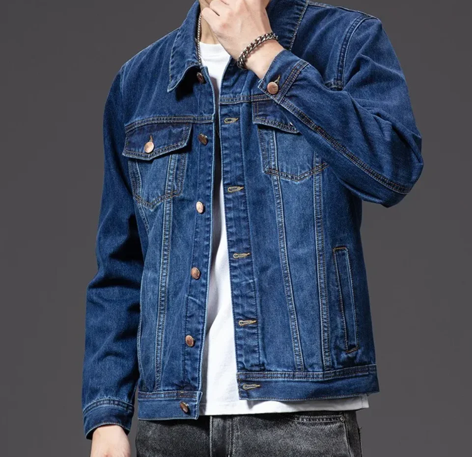 Casual Men's Denim Jacket Spring Autumn Workwear Style Trendy Cotton Jacket Regular Length Casual Fashion Upperwear