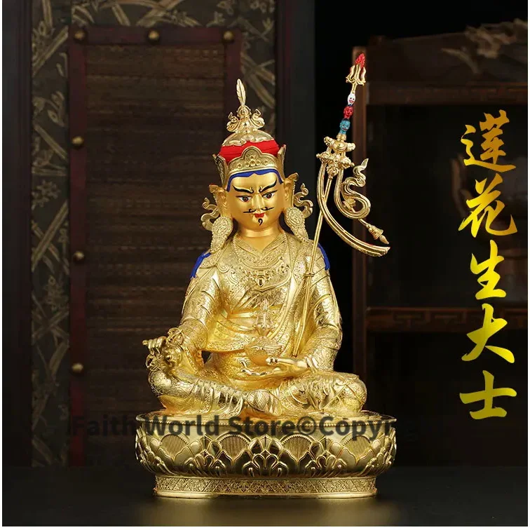 32CM LARGE # High grade Buddha -HOME Hall efficacious Protection Gold-plated Guru Padmasambhava buddha Buddhist Tantra statue