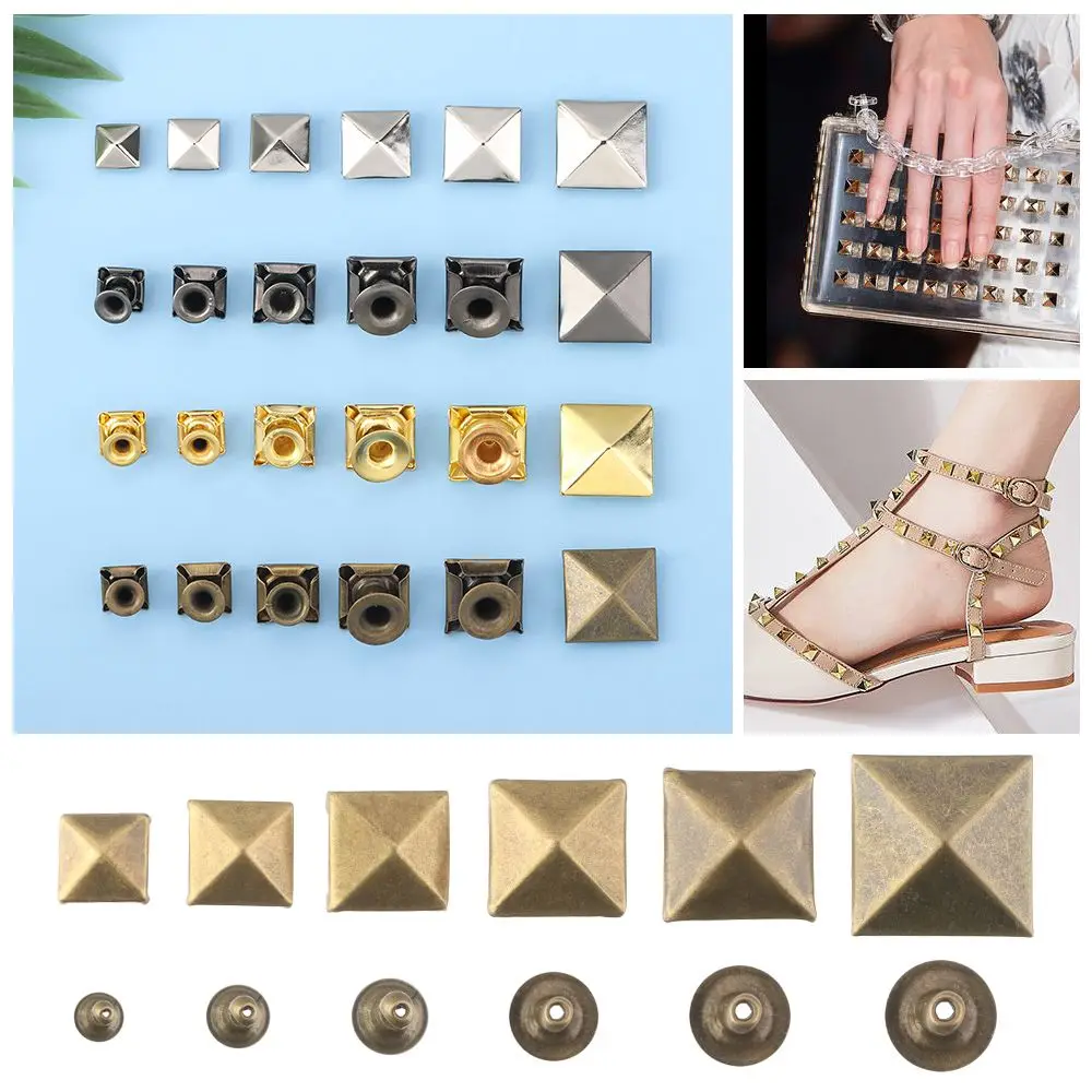 50Sets Fashion Garment Aceessories Shoes Bag Decor Fix Studs Metal Spikes Cloth Button Square Rivets