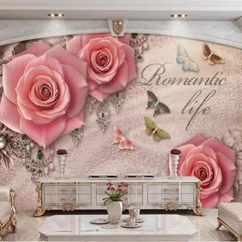 beibehang Custom wallpaper 3d mural luxury exquisite new retro stereo wallpaper rose jewelry TV background wall paper 3d mural