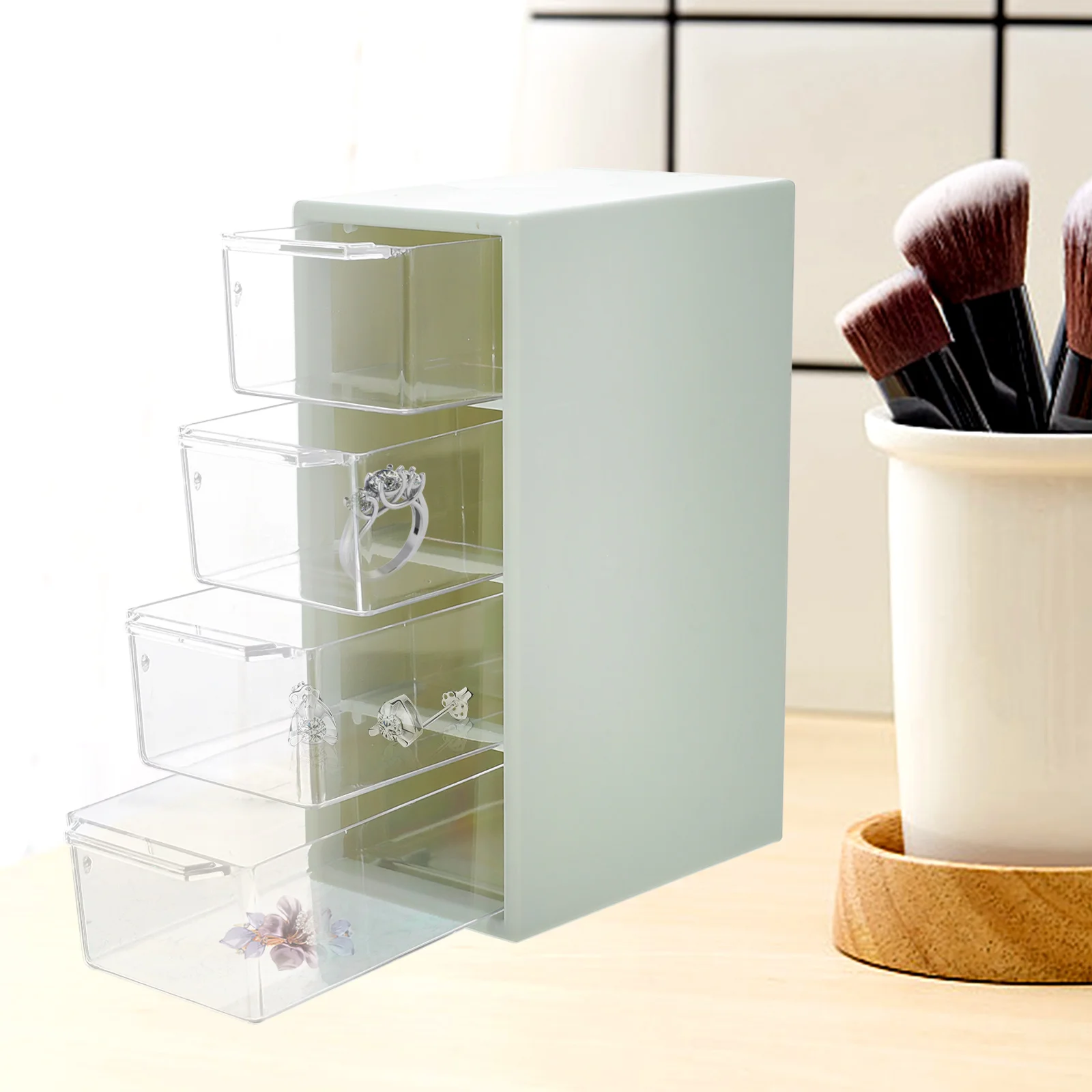 

1pc Multi Compartment Storage Box Plastic Transparent Organizer Jewelry Box Desktop Drawer Container