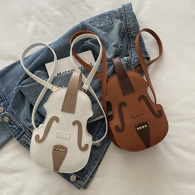 Neuartige Geigenförmige Umhängetasche in Rotem Kunstleder mit Einzigartigem Musik-Inspiriertem Schulterriemen für Modische Vielseitige Rucksäcke – Detail 5