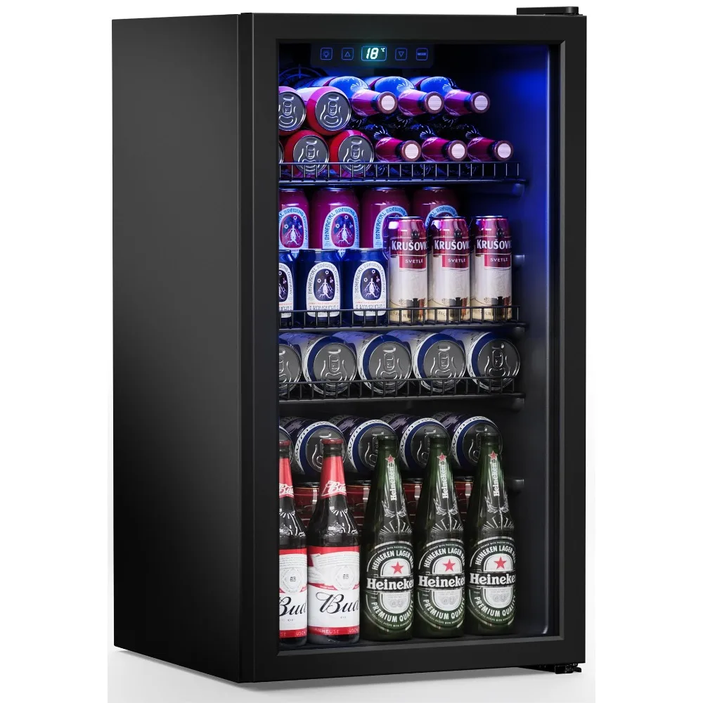 Beverage Refrigerator Cooler,Freestanding Mini Fridge Cooler with Glass Door & Digital Temperature Display for Soda,Wine or Beer