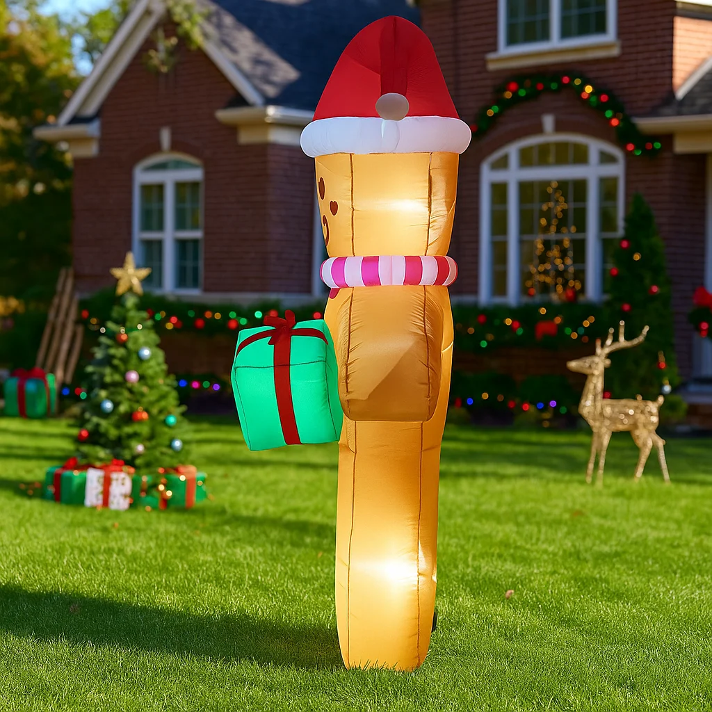ของตกแต่งคริสต์มาสขนาด 7.8 ฟุต ตุ๊กตาคนขนมปังขิงเป่าลมรูปแท่งลูกกวาด ของประดับตกแต่งบ้านและสวน พร้อมไฟ LED ของตกแต่งคริสต์มาส