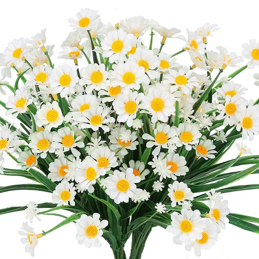 Artificial Flowers Daisies UV Resistant Colorfast Plastic Plants Home Decor Windows Outdoor Plastic Flowers Wedding Decoration