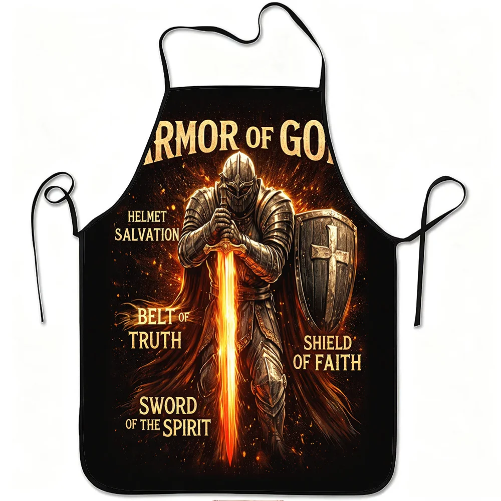 1pc Armor of God Warrior Print Apron, Durable And Easy to Clean, Adjustable Waistband, Polyester Material, for Kitchen Cooking,