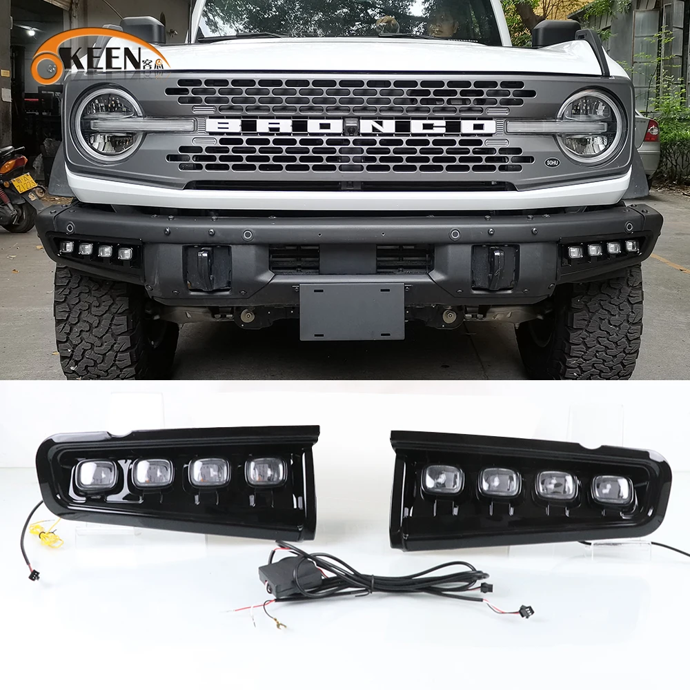 

OKEEN 2Pcs LED Daytime Running Lights Suitble For Ford Bronco 2021 2022 DRL Fog Lights Front Bumper Lights With Turn Signal