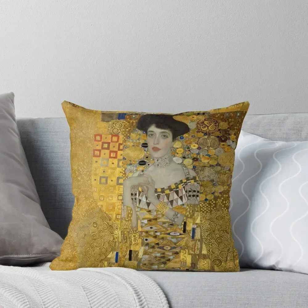 Gustav Klimt - Portrait of Adele Bloch-Bauer Throw Pillow Embroidered Cushion Cover Decorative Cushions For Luxury Sofa pillow