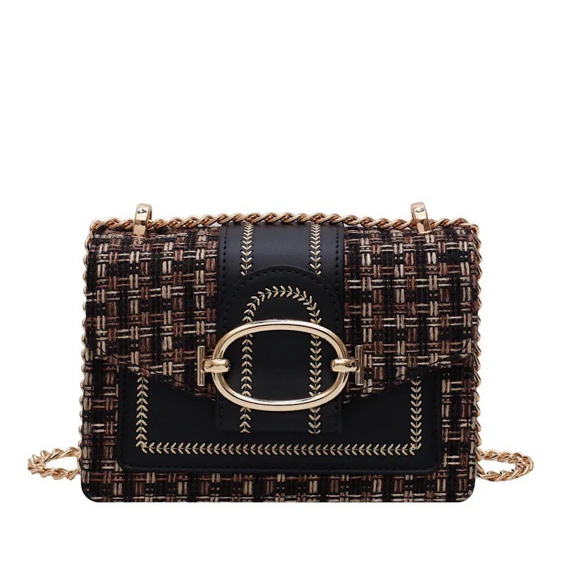 

Luxury Designer Checkered Metal Chain Single Shoulder Bag, Women's Lock Buckle, Crossbody Commuting Small Square Bags for Women