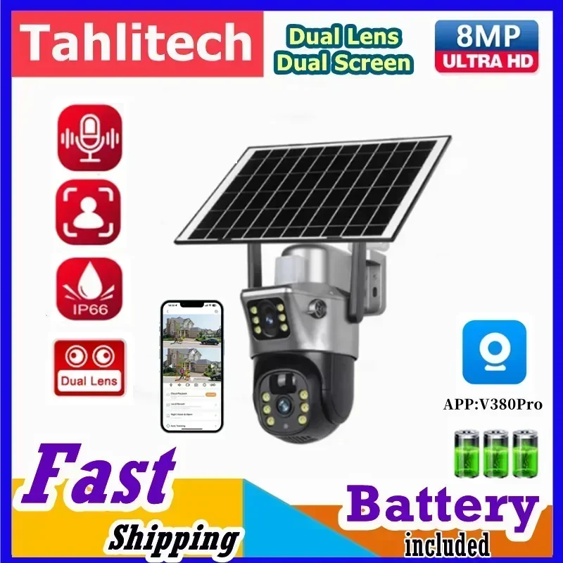 Wireless Wifi Solar Camera Security PTZ IP Camera Long Stand-by Battery  2-Way Audio Talk Nightvision solar security camera