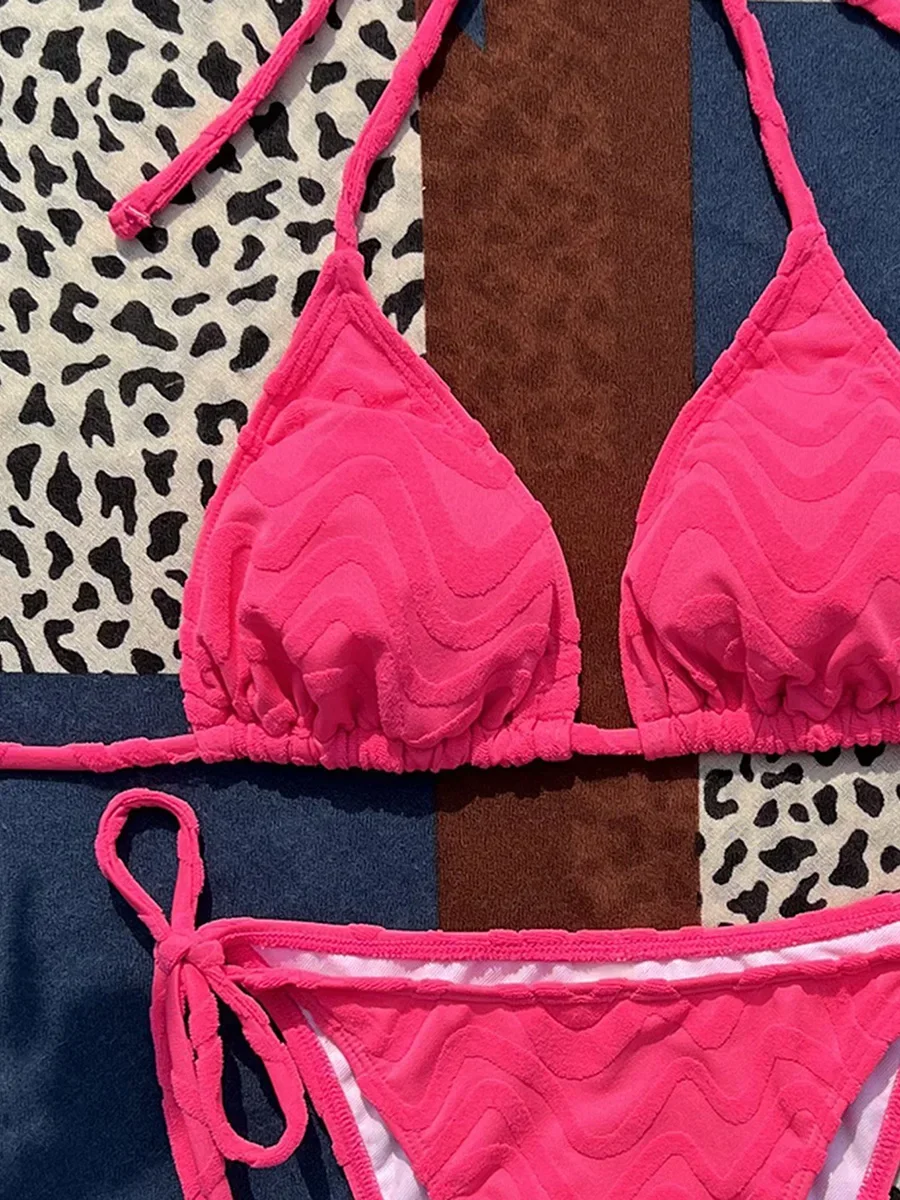 Seksowna fala pomarszczony Halter brazylijskie bikini damski strój kąpielowy damskie stroje kąpielowe dwuczęściowy zestaw bikini kąpiący strój kąpielowy Swim Lady