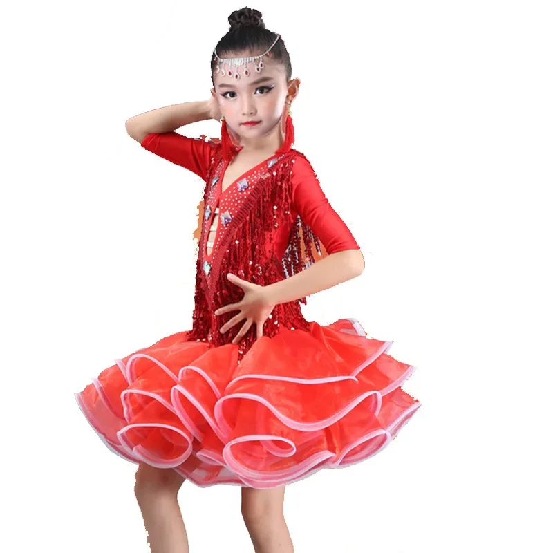 Vestido de dança latina para meninas, Trajes de competição infantis, roupas de competição para crianças, salão de baile e tango