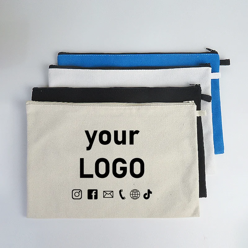 Minimum order of 20 canvas zipper storage bags, jewelry file bags, cosmetic bags, personalized custom size, printed logo