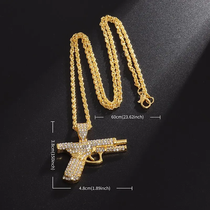 Bling Iced Out Pistol Pendant Submachine Gun Necklace Men Personality Hip Hop Rock Punk Cool Street Party Jewelry Gift view 6