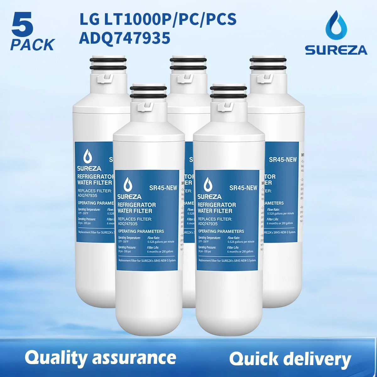 

Replace LT1000P Water Filter, Compatible with LG Refrigerator LT1000PC MDJ64844601 ADQ74793501 Kenmore 46-9980 Filter, 5PACK