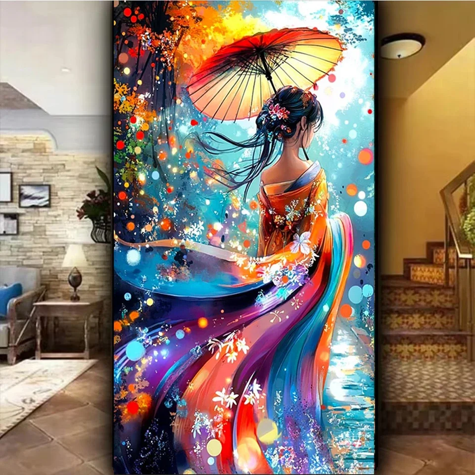 

Diy Diamond Painting Abstract Colored Ancient Women Umbrella Jewelry Cross Stitch Full Square Round Diamond Art Mosaic Decor