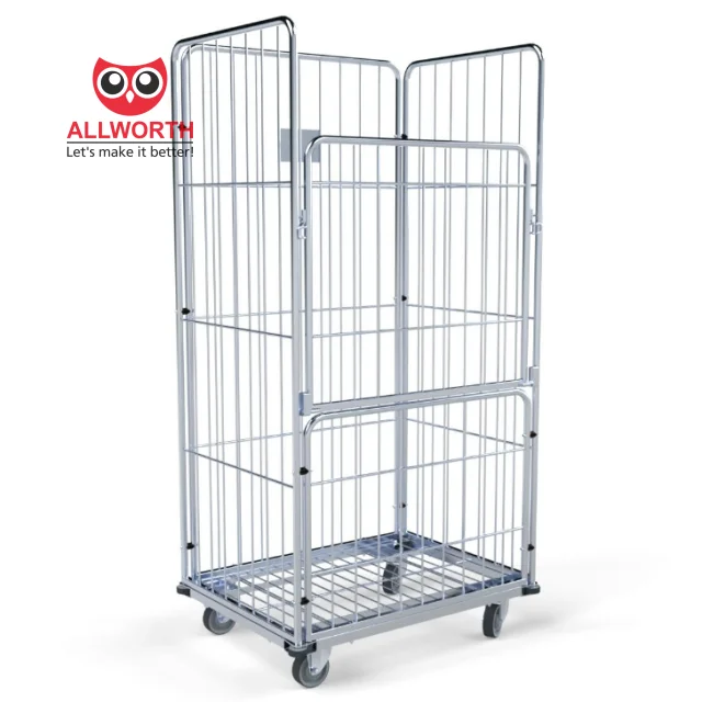 

Wholesale Warehouse Heavy Duty 500KG Logistic Fully Closed Steel Laundry Trolley Cart
