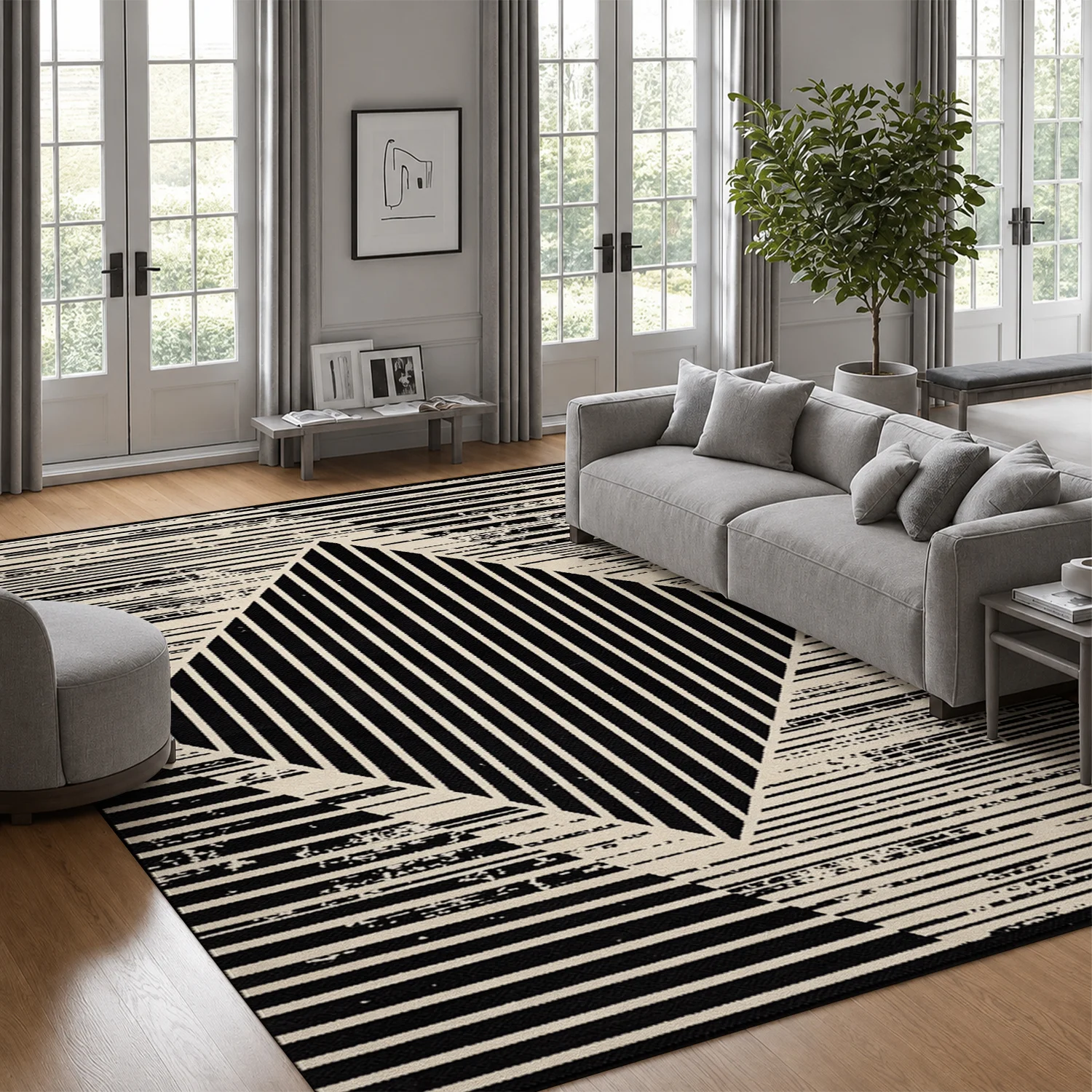 Geometric Stripe Optical Illusion Area Rug, Velvet, Machine Washable, Suitable for Living Room, Bedroom, Entryway, Dining Room, Ideal Decor for Halloween, Thanksgiving, Christmas, New Year, Black Friday, Cyber Monday