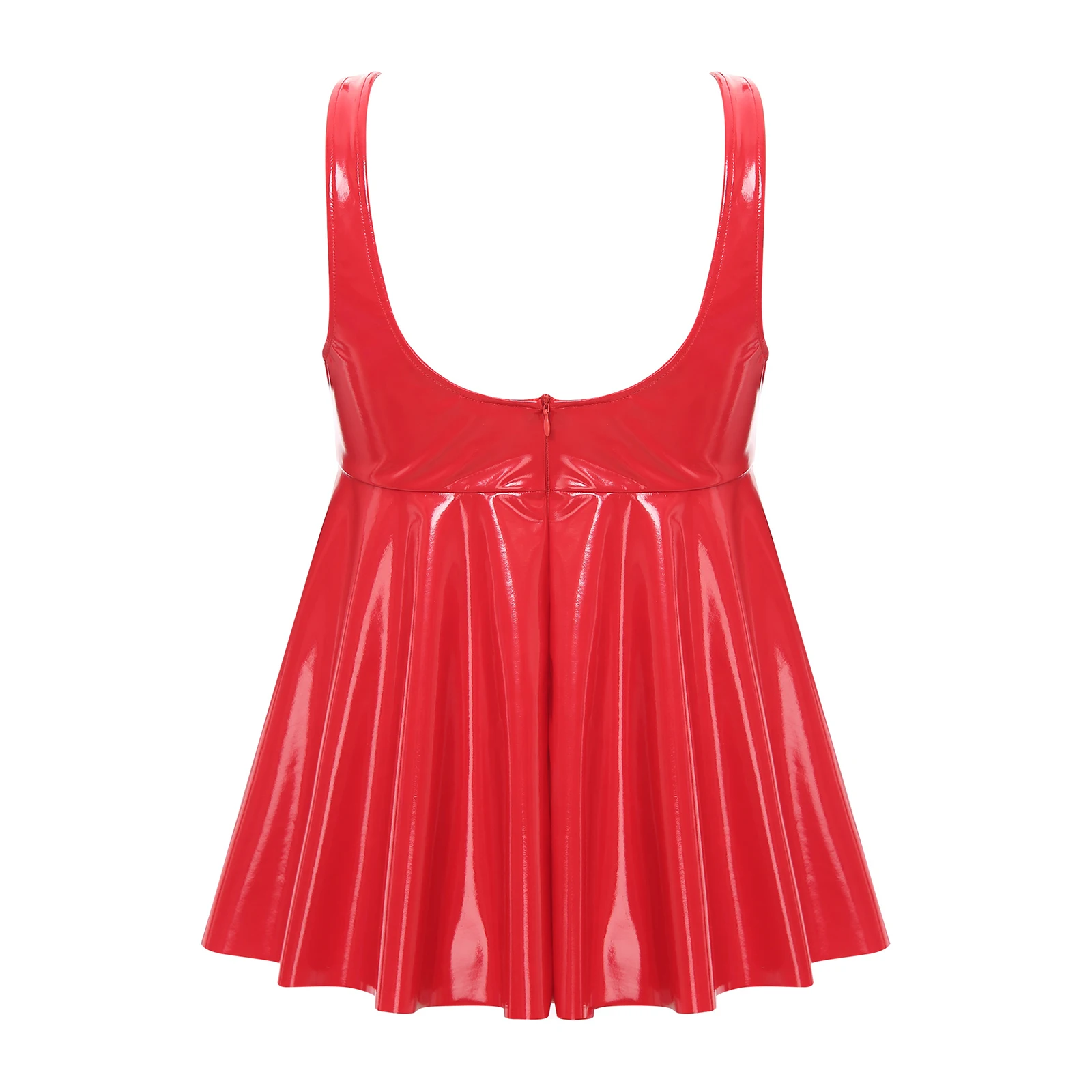 Lingerie Patent Leather Sexy Tops Women Sleeveless Shiny Breast Hollow Out Flare Vest Tops for Erotic Tempting Nightwear Pajamas