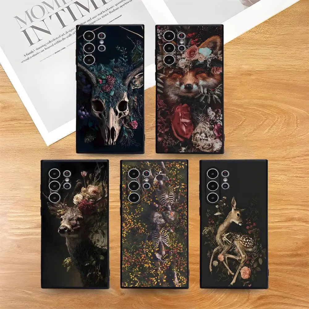 

Animal skeleton and floral Gothic style Phone Case for S series s21 s22 s23 s24 s25 FE Plus Ultra TPU Soft to Skin-friendly case
