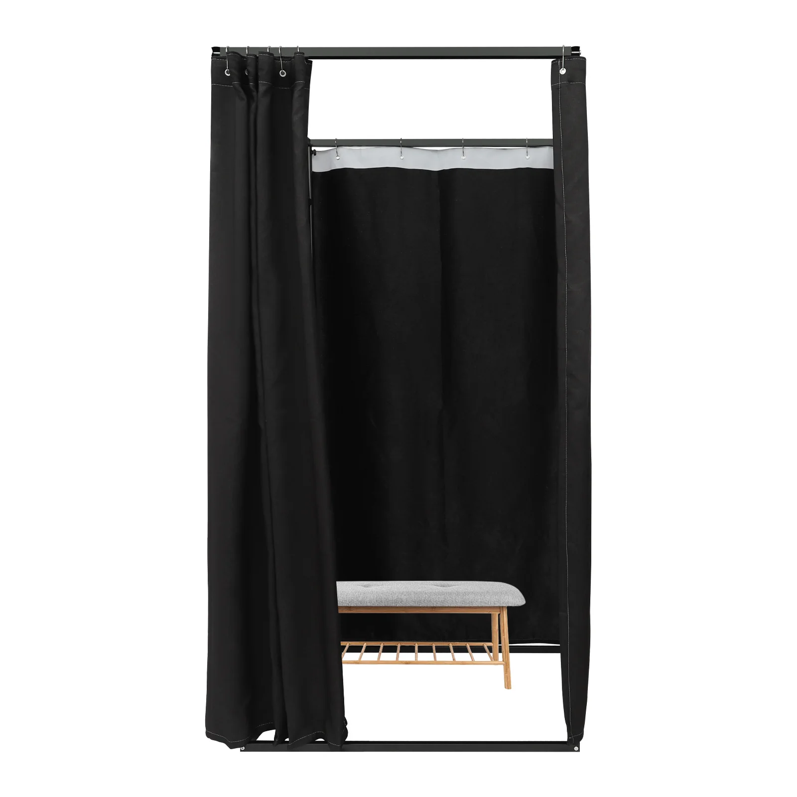 Tragbare Umkleidekabine 1*1*2 m Freistehend Hohe Tragfähigkeit Ankleidezimmer für Bekleidungsgeschäfte Grau/Schwarz – Detail 15