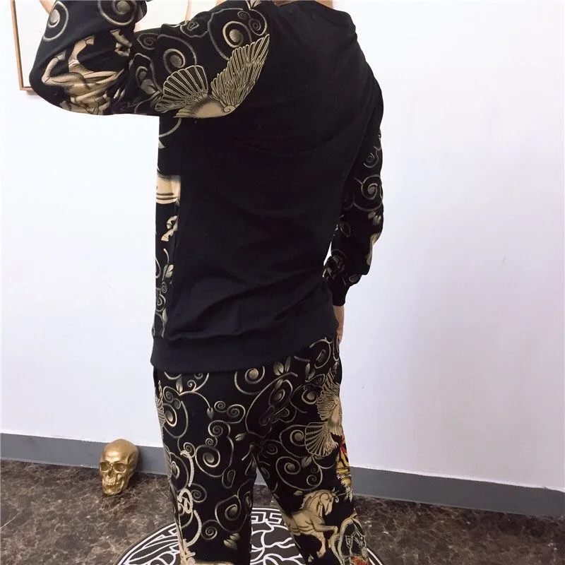 Tiger Head Jacket Fashion Brand Hot Diamond Dazzling Big Full Flower Round Neck Sweater Jacket Long Sleeve Jacket Suit Male& men