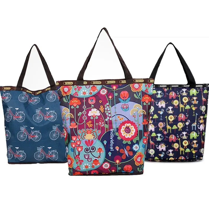 LOHOO Floral Cotton Shopping Bag with Lining Foldable Single Shoulder Handbag Portable Vegetable Buying Bag Fashionable Oxford C