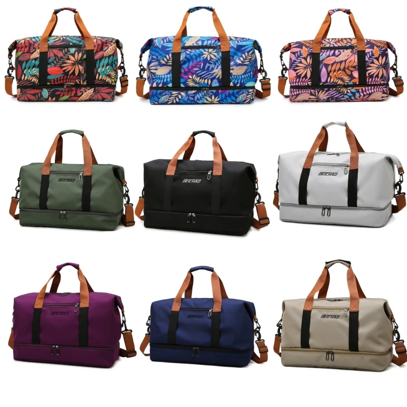 Travel Bag Women\'s Handbag Flower Print Waterproof Large Size Luggage Fitness Dry Wet Separation Duffle Bag Weekend Bag