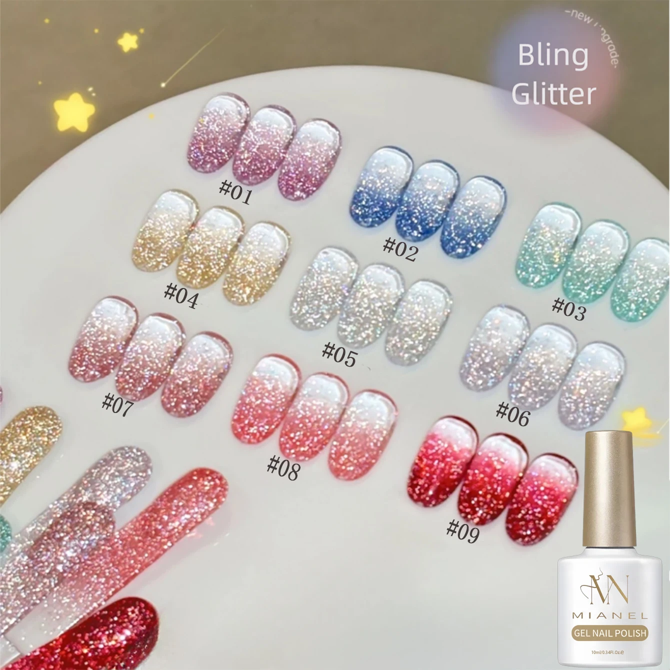 MIANEL 10ML Ein Hauch Funkelnder Strass-Glitter-Gel-Nagellack 2026 Neuer Feiner Glitter-Gel Perfekt für Nagelkunst-Salon