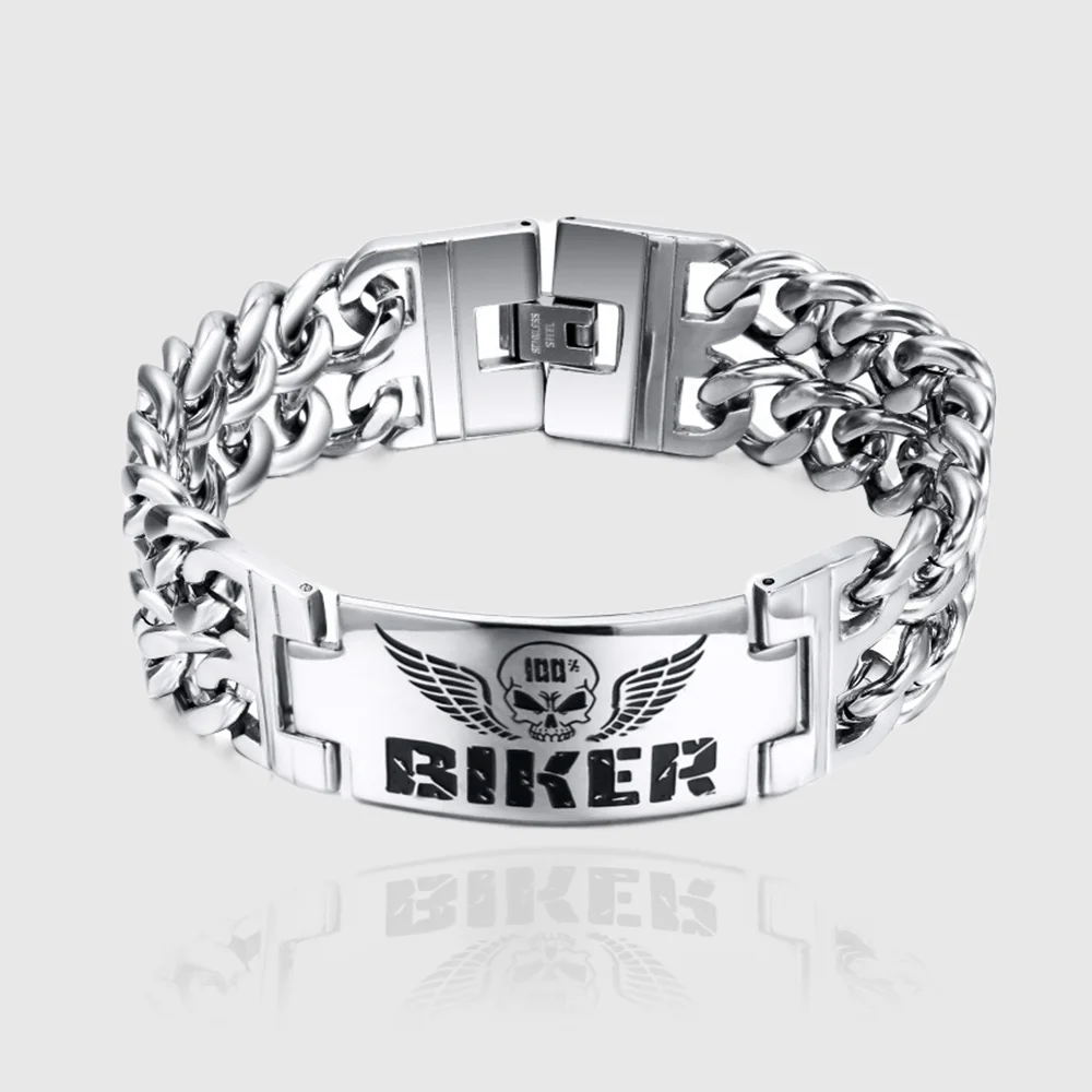 

Vintage Domineering High Polish Stainless Steel Skull Bracelet for Men Boys Unique Skeleton Bangle Biker Amulet Jewelry Gift