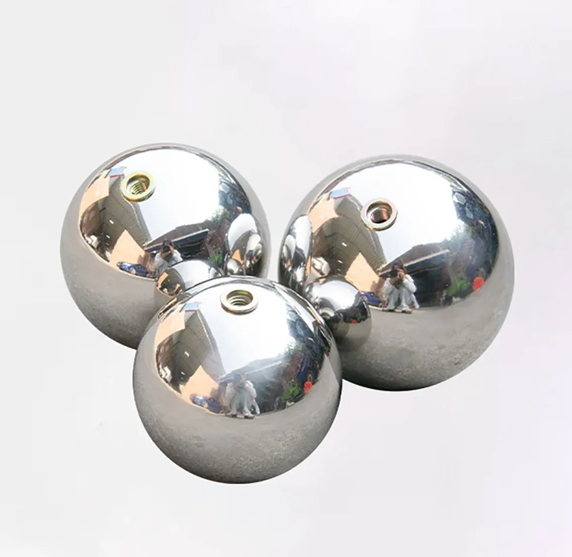 304 Stainless Steel Hollow Threaded Ball Mirror Polished Decorative Ball with Nut Connector Embossed Metal Ball 1.0mm Thick