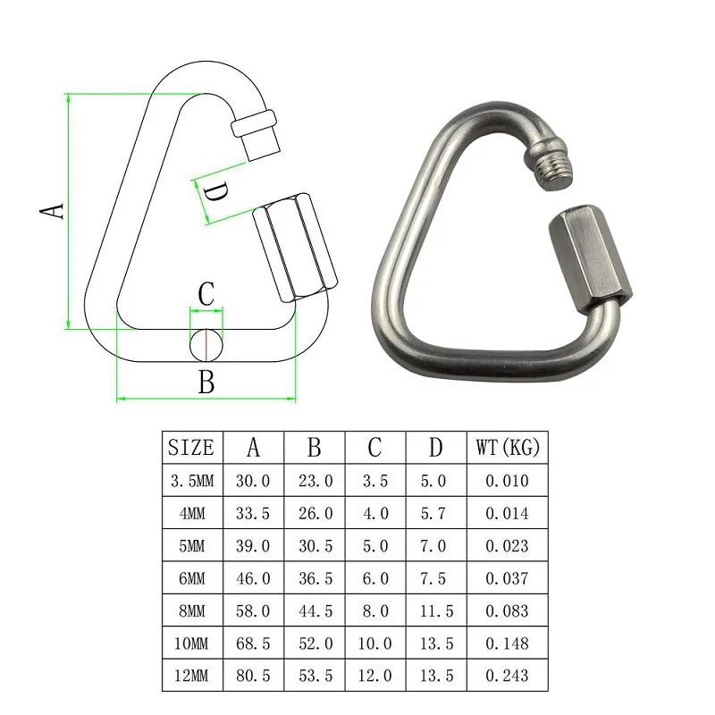 5 szt. Quick Link trójkątny karabinek blokujący Heavy Duty sprzęt do olinowania Delta szybkie linki SS304