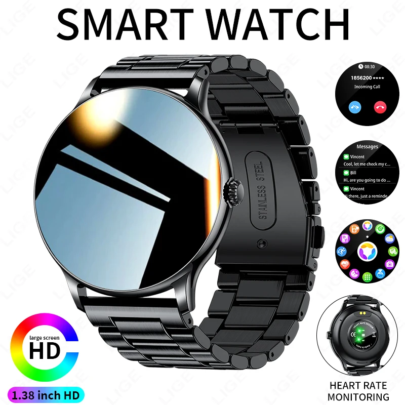 

LIGE новые военные Bluetooth-смарт-часы с вызовом 1,38 дюйма HD-экран монитор кислорода в крови 3ATM водонепроницаемые спортивные умные часы для мужчин