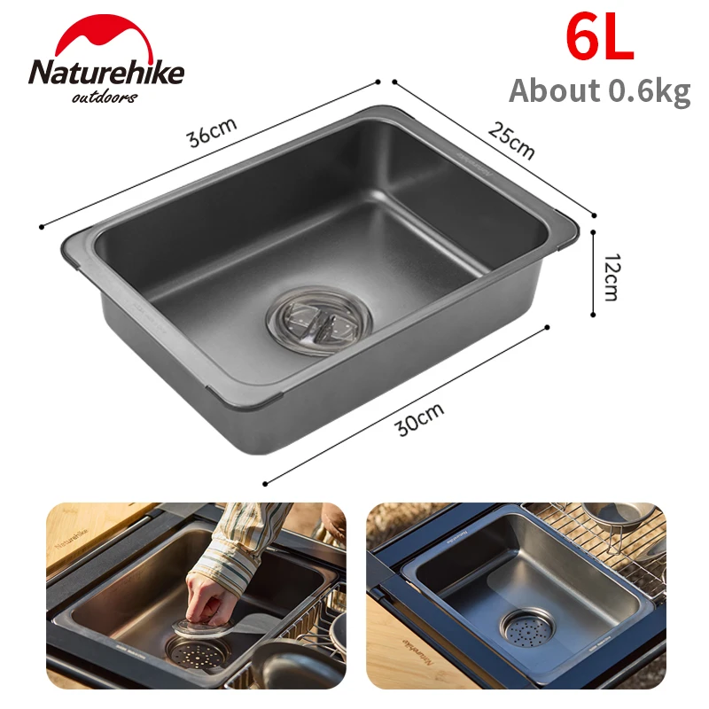 Naturehike IGT Sink Stainless Steel Basin Multi-purpose Dish Tub Outdoor Camping Washing-up Bowl Wash Bucket Basket for Kitchen