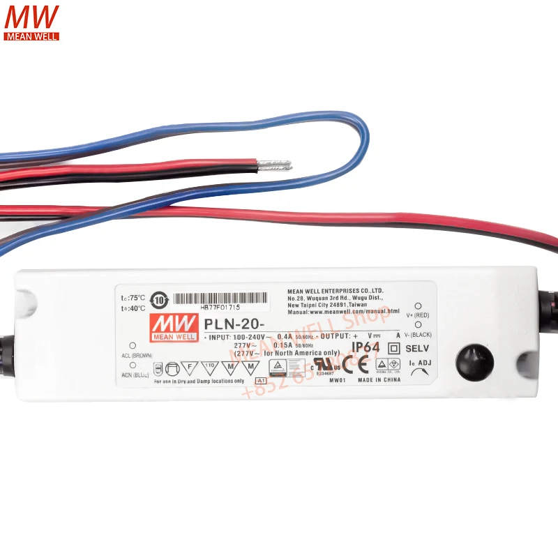 MEAN WELL 20W Single Output LED Power Supply Special for Waterproof Transformer Driver Luminaire PLN-20-12 18 24 36 48