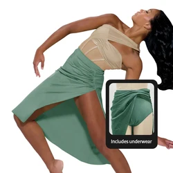 MiDee Asymmetric Dance Skirt for Girl Women Elastic Waist Folded Modern Ballet Dress Jazz Contemporary Lyrical Dance Outfit