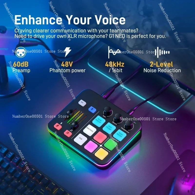 

G1 NEO Gaming Audio Mixer RGB Custom Sound Effects Streaming Interface