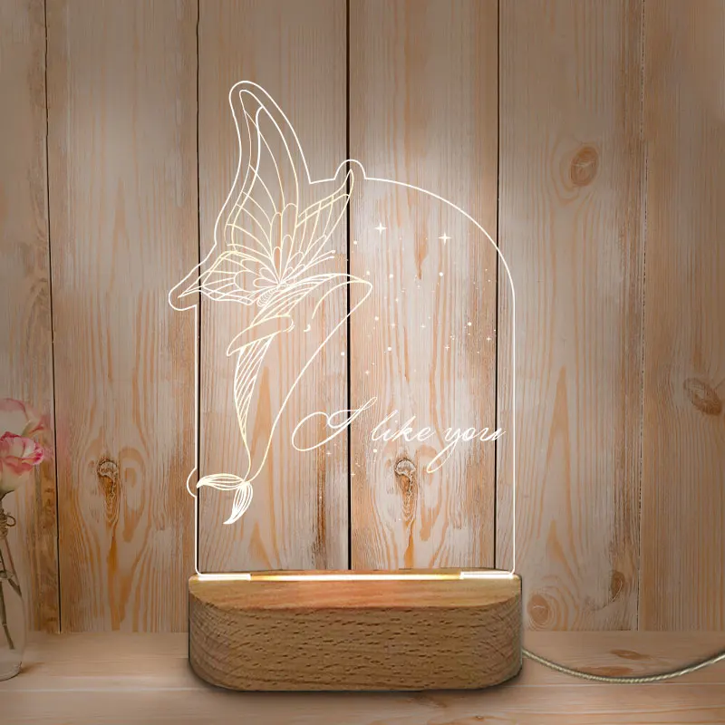 

Personalized Customized Butterfly Lamp Decoration USB LED Night Light Wooden Base Night Light for Home Baby Mother Room Bathroom