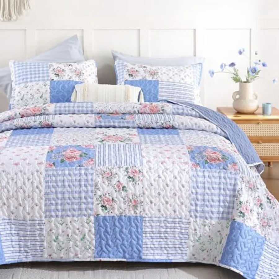 Quilt Sets Size Floral Quilt Set 3 Pieces Bedding Set Bedspreads Comforter Blanket with 2 Pillow Cases- Ultra Soft Floral Cover