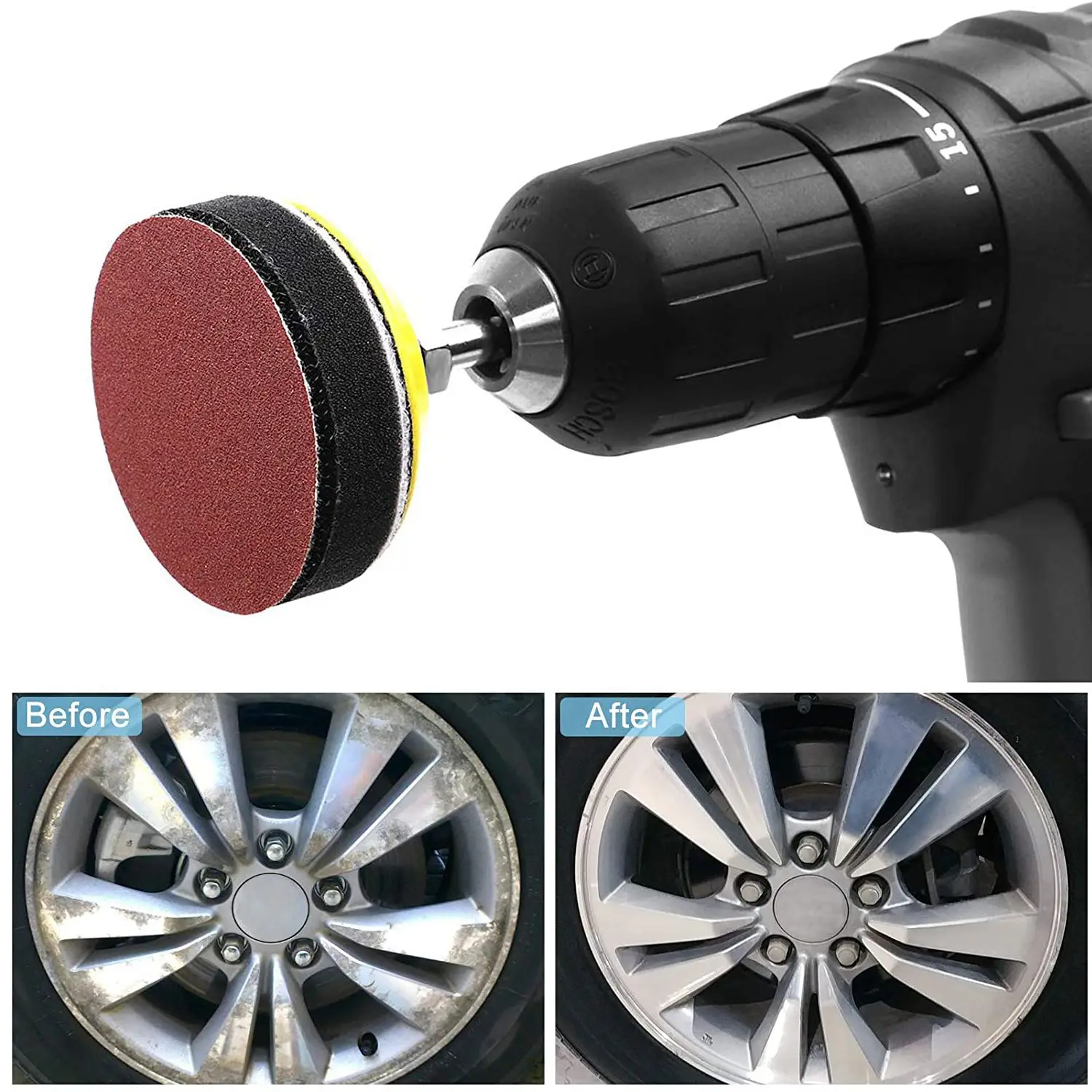 Discos de Lixar Pad Kit com Almofada de Espuma, Lixa de Gancho e Loop, Griits Lixar Discos para Ferramentas Rotativas, 50mm, 200Pcs