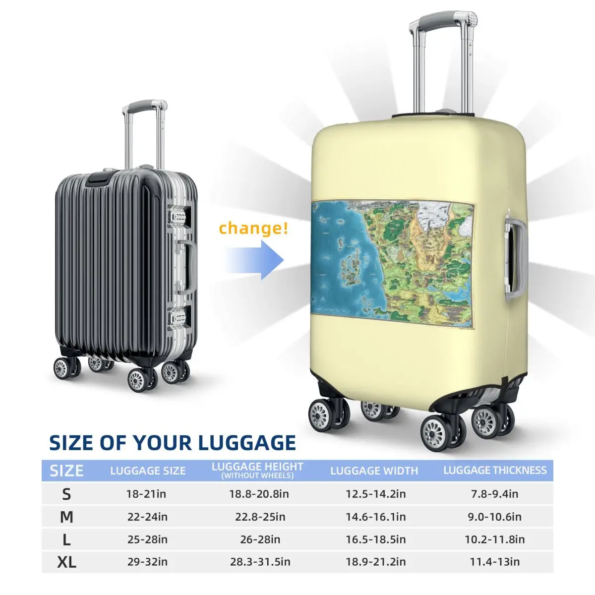 Faerun Karte Kofferabdeckung Schutz Elastische Reisegepäckschutzabdeckungen für 18-32 Zoll