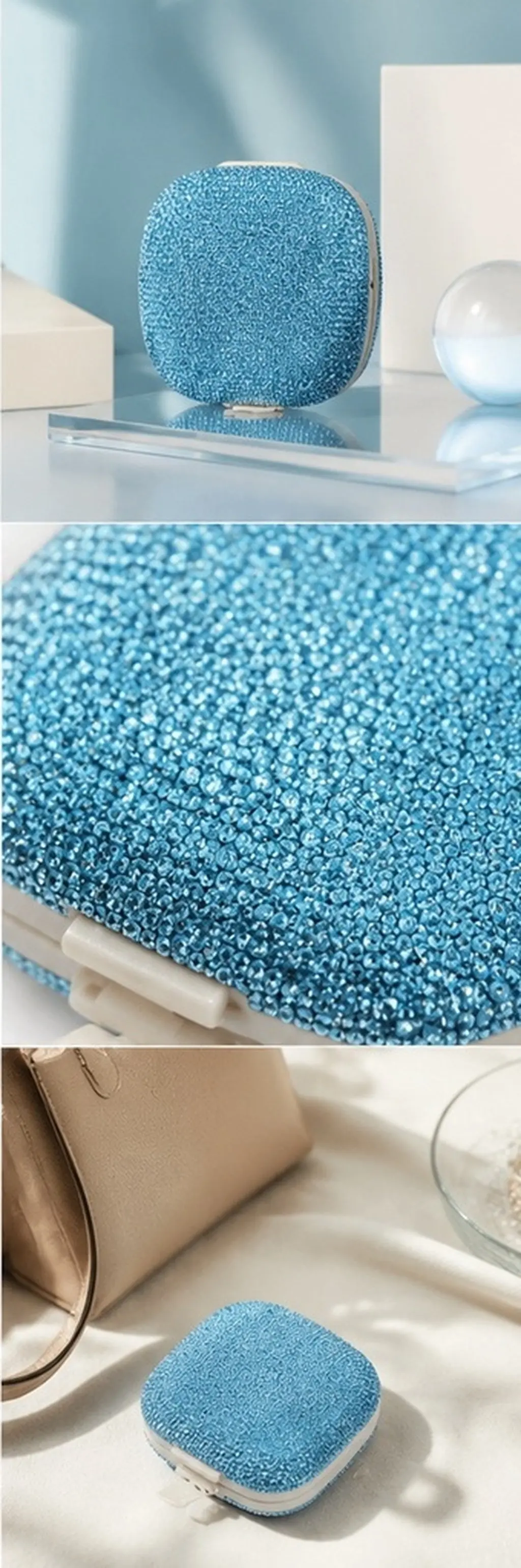 Rhinestone Medicine Organizer 4 Compartments Portable Bling Pill Case Travel Daily Compact Pill Holder Medication Organiser