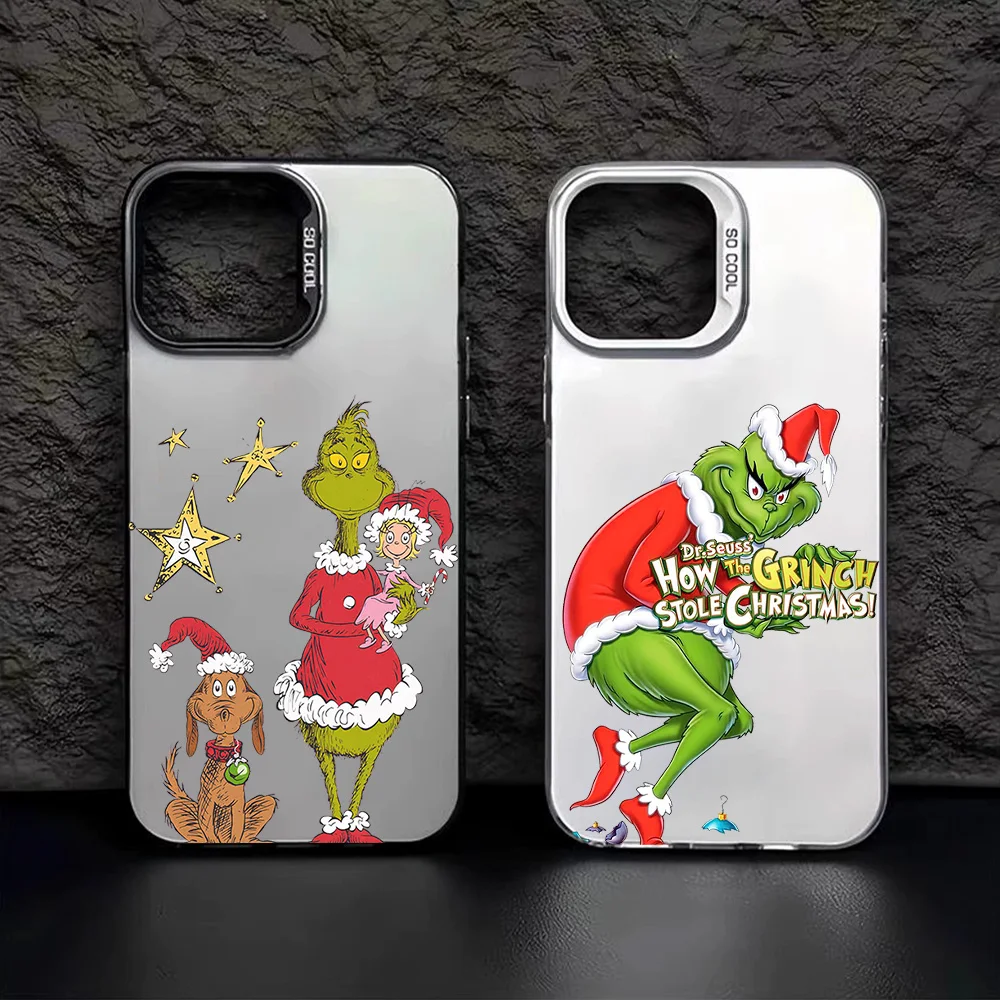 Cute G-Grinch IMD Colorful Phone Case Silver Cover Suitable for iPhone 12 11 13 14 15 16 Max Pro Plus